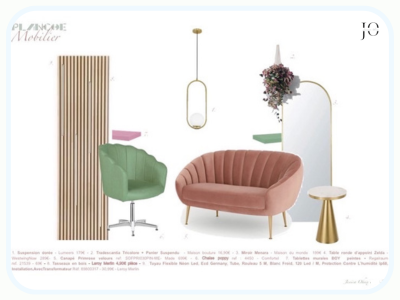 Planche de styles, couleurs, mobiliers, matériaux ou Moodboard